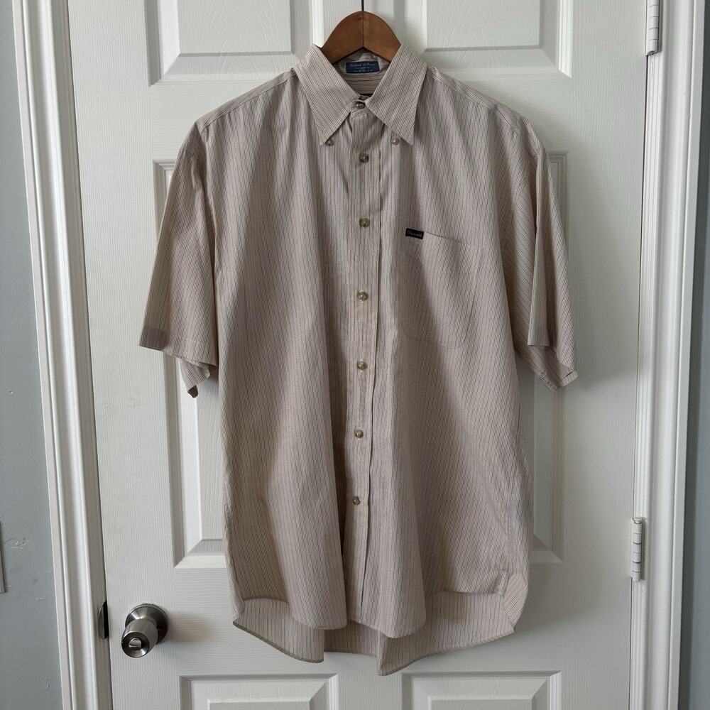 Vintage Faconnable Shirt Mens Large Stripe Short Sleeve Cotton Button Up USA